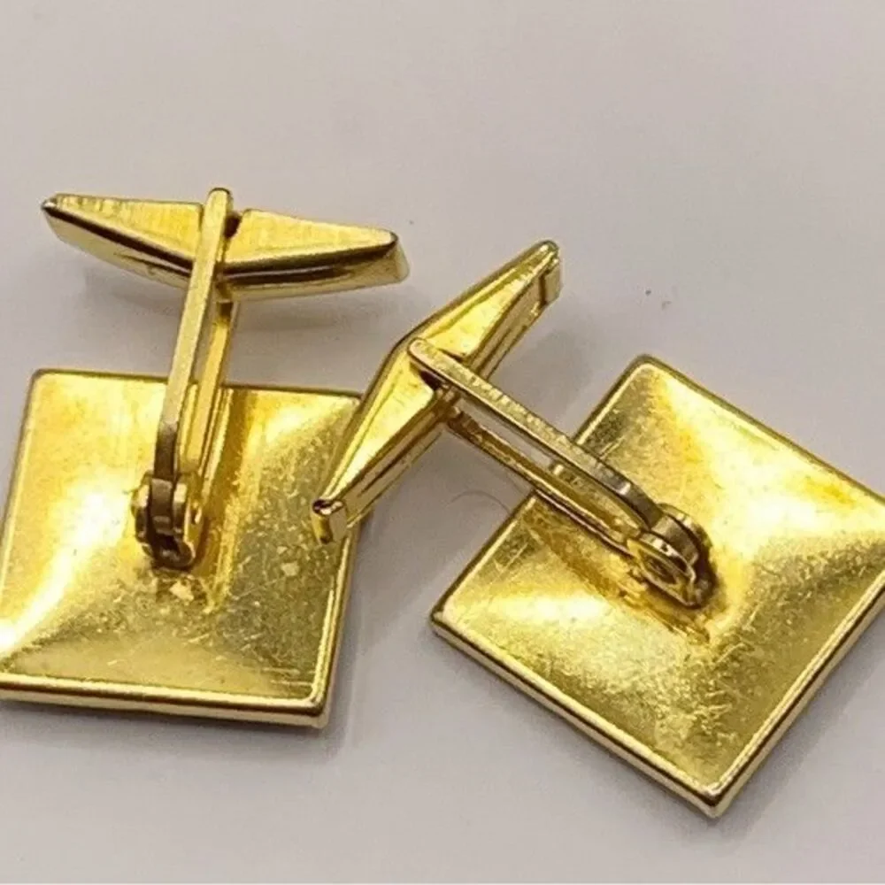 Vintage damascene men’s cufflinks men on horses black gold
